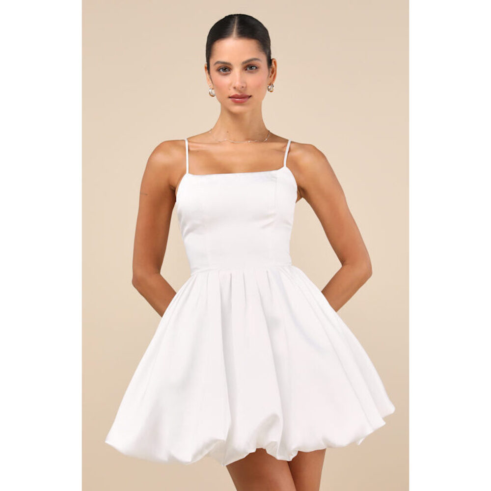 Lulus Exceptionally Sensational White Taffeta Bubble-hem Mini Dress - Size L